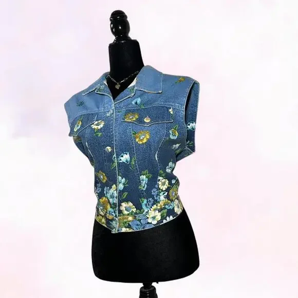 Bianca Maria Caselli Denim Vest Jean Jacket Painted Vintage - Picture 2 of 5